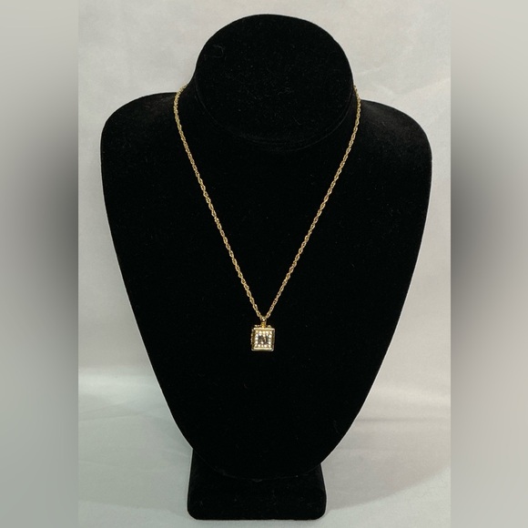 Nina Ricci Jewelry - Vintage Nina Ricci Cube Dice Rhinestone Pendant NR Logo Gold Silver Necklace